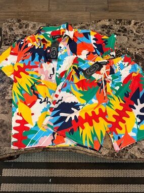 Bright Tropical Print Shirt & Shorts Set - Multicolor